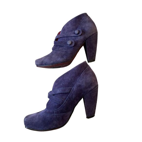 Vintage Hush Puppies Purple Suede Ankle Bootie Heels Size 7.5 EU 38 Lagenlook - Picture 4 of 11